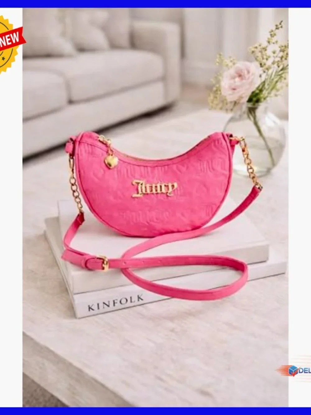 Mini Hobo Bag with Adjustable Crossbody Strap, Gold Hardware, Embossed Logo